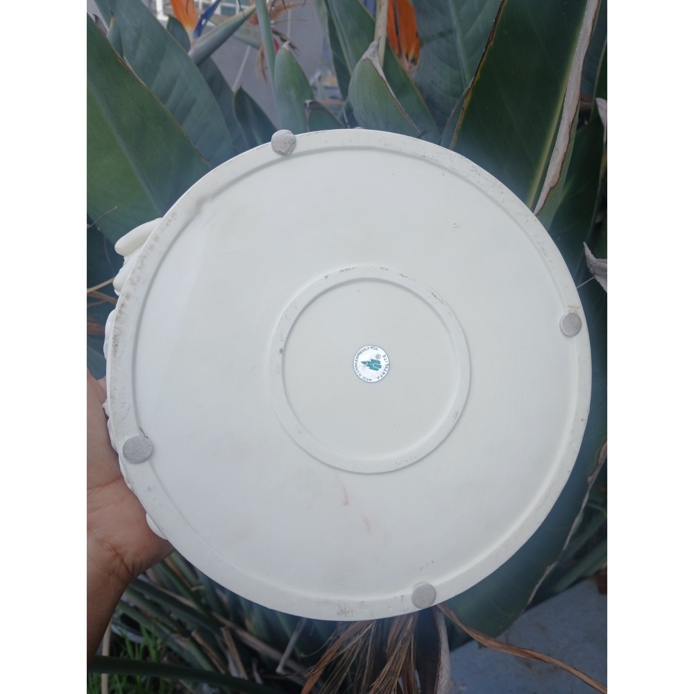 Vintage White Fairy Garden Bowl Floral Dragonfly Resin Planter Trinket Dish - Picture 9 of 10